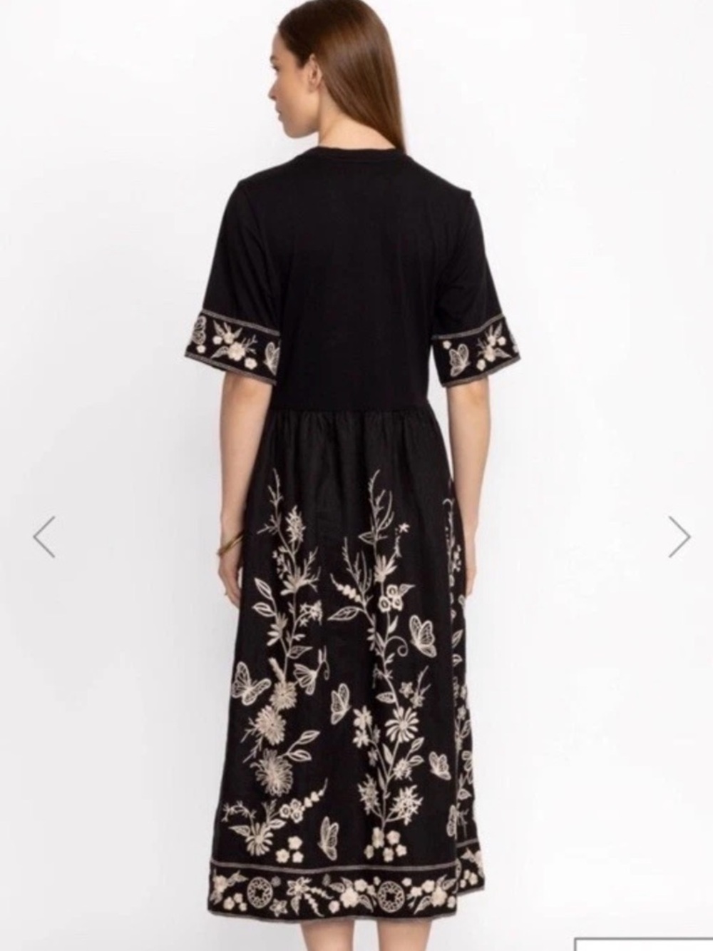Johnny Was Black Domingo linen knit mix  Dress Floral Embroidery short sleeve XL